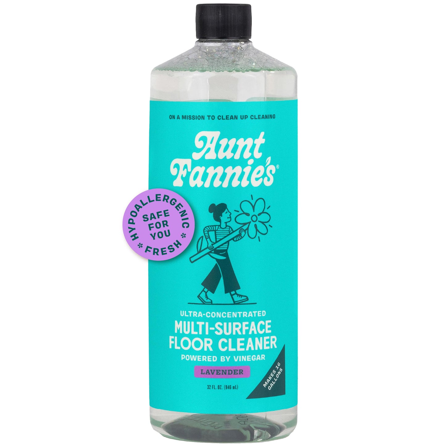 Aunt Fannie's Ultra Concentrated Floor Cleaner Vinegar Wash, Multi-Surface Solution For Mopping, Value Size, Lavender Scent, 64 oz