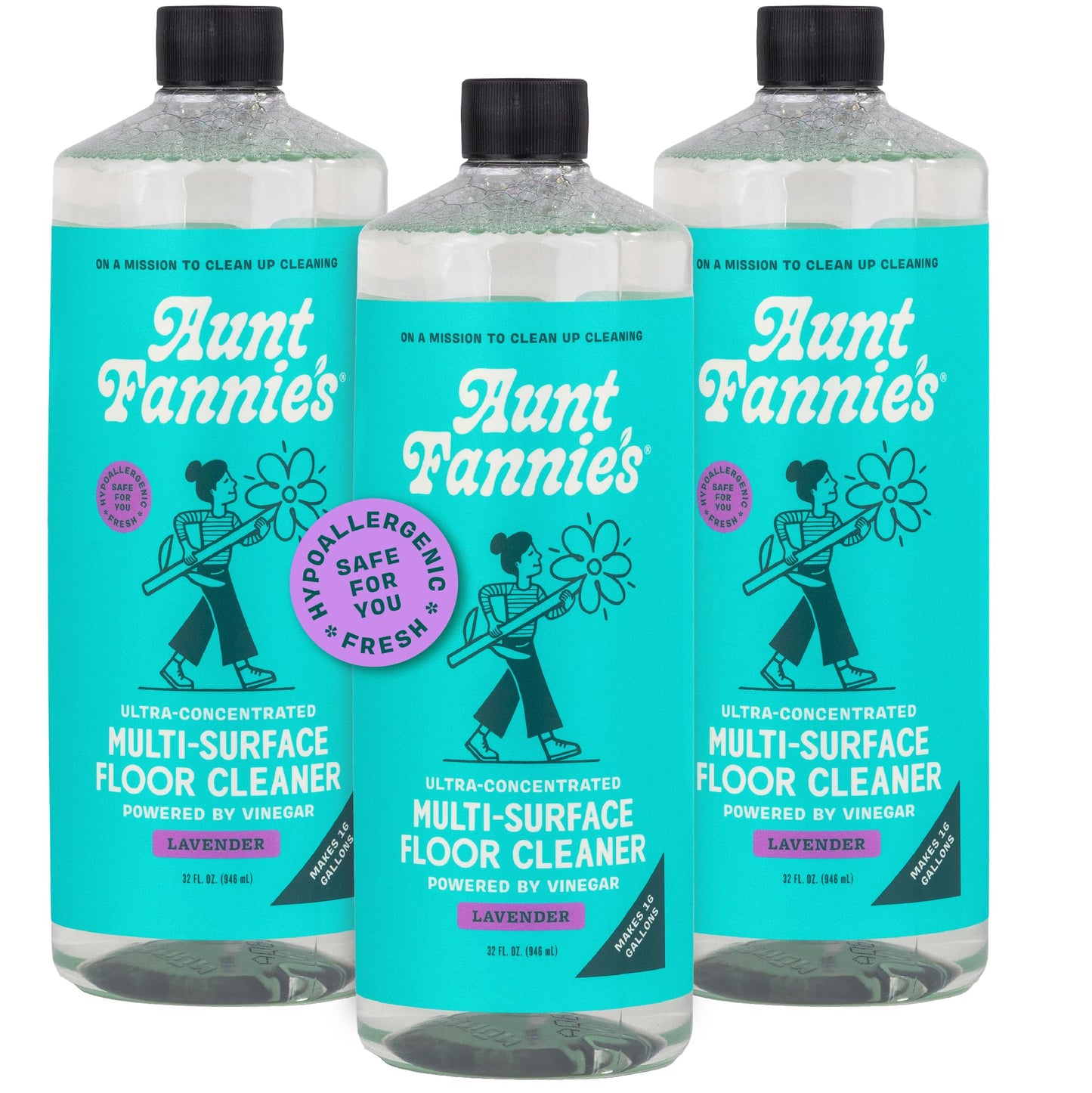 Aunt Fannie's Ultra Concentrated Floor Cleaner Vinegar Wash, Multi-Surface Solution For Mopping, Value Size, Lavender Scent, 64 oz